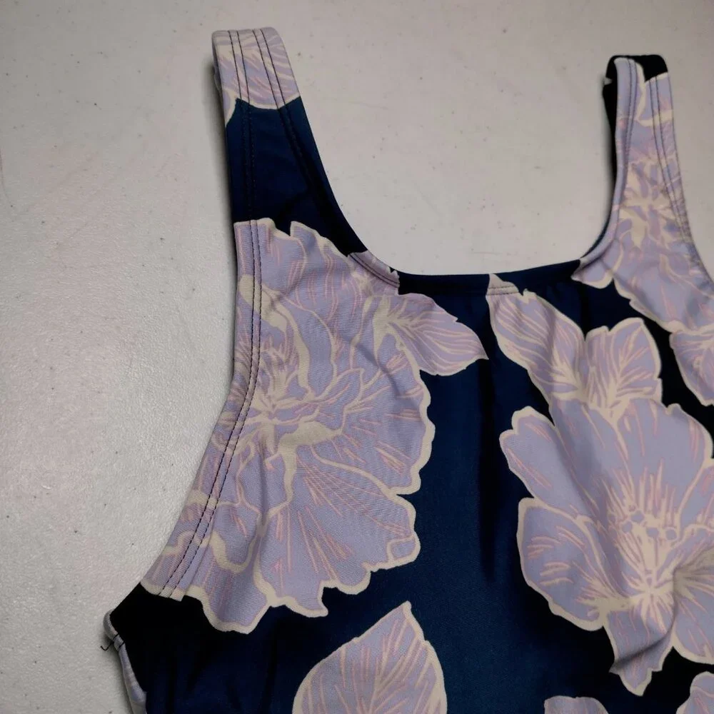 Catalina Swimwear Bathing Suit One Piece Medium Blue Purple Floral Tank Swim - Picture 14 of 16